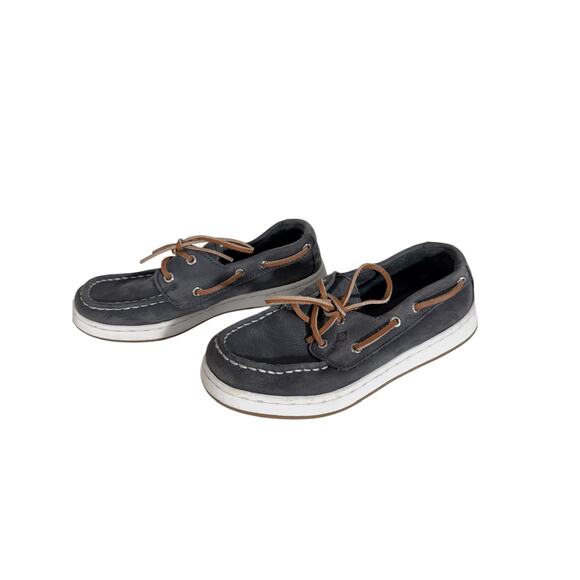 "SPERRY" Kids Cup Boat Shoe Leather Lace Up Walking Lounge Preppy Gray SZ 13M - Picture 2 of 12